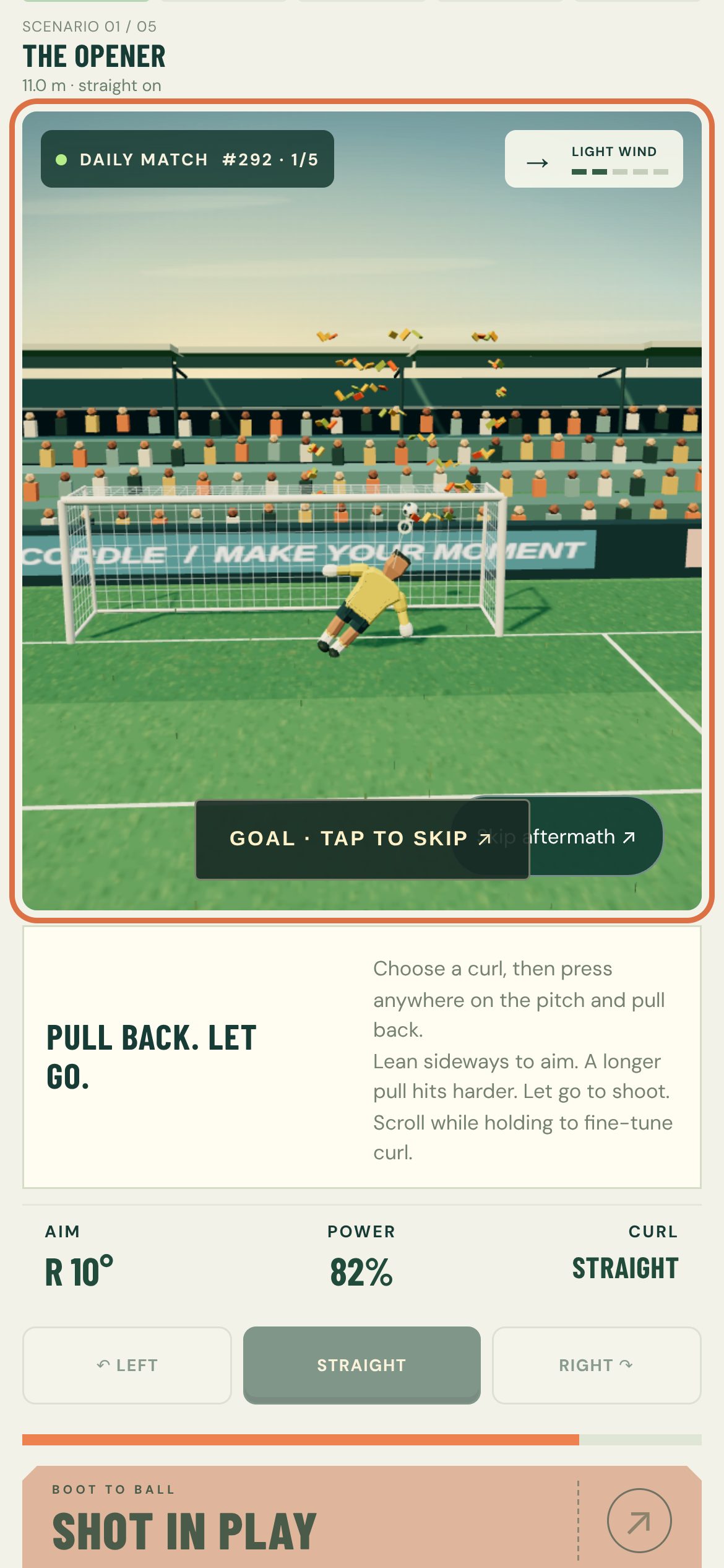 SCORDLE on a phone right after a goal, the keeper beaten at full stretch.